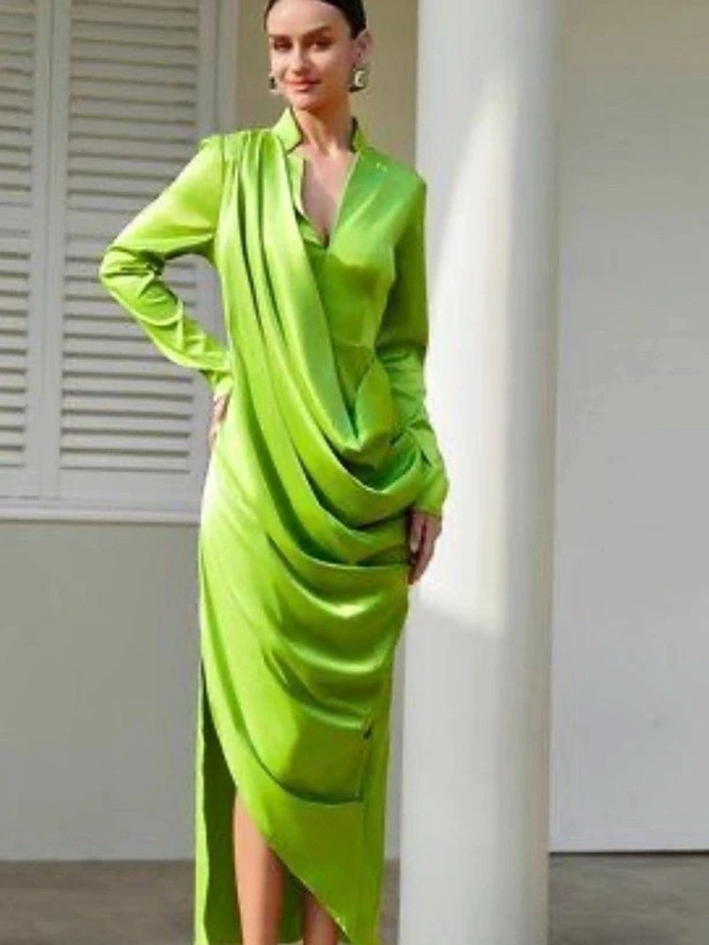 STYLEWE Draped Satin-Look Midi Dress in Green NWT